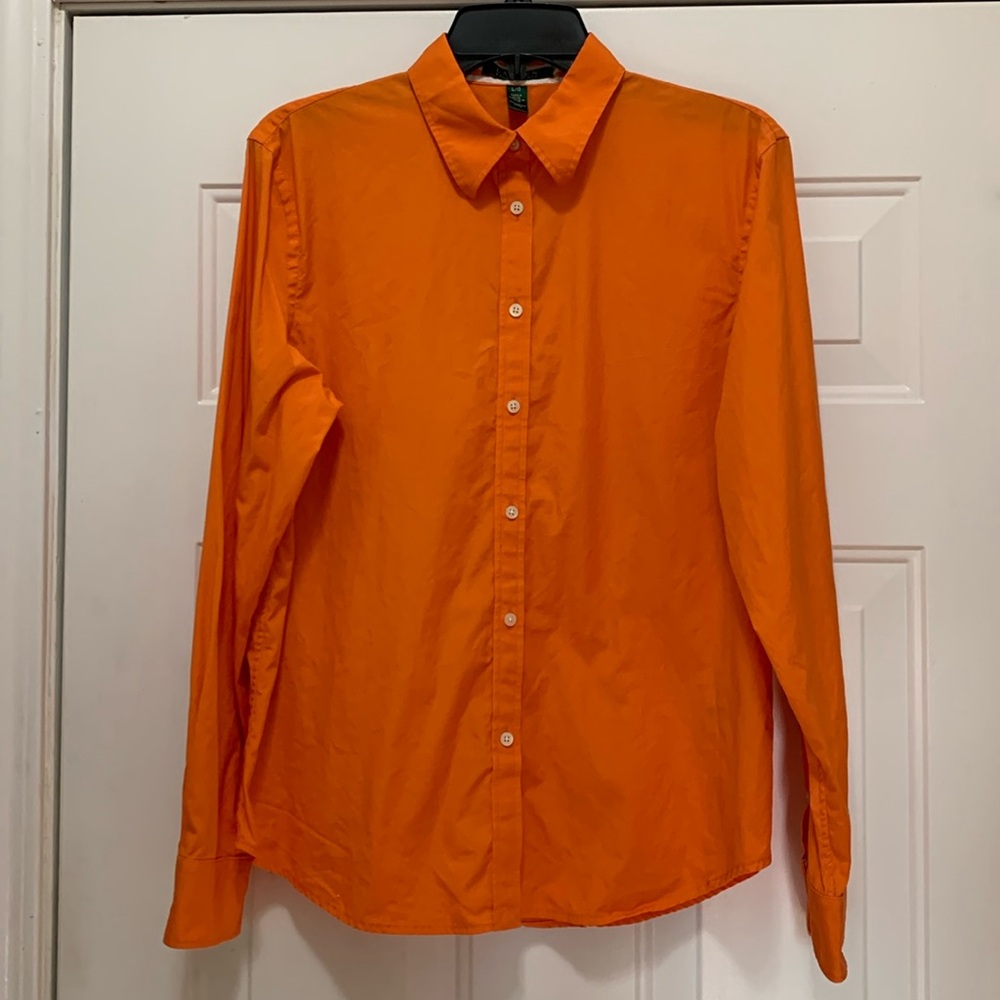 Ralph Lauren 100% cotton size large orange and white button down shirt
